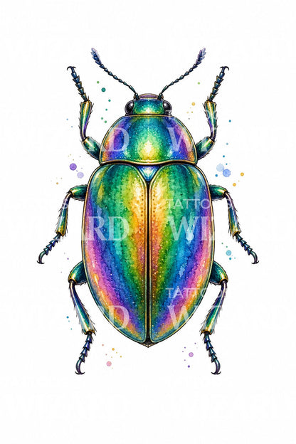 Diseño de tatuaje de escarabajo joya iridiscente