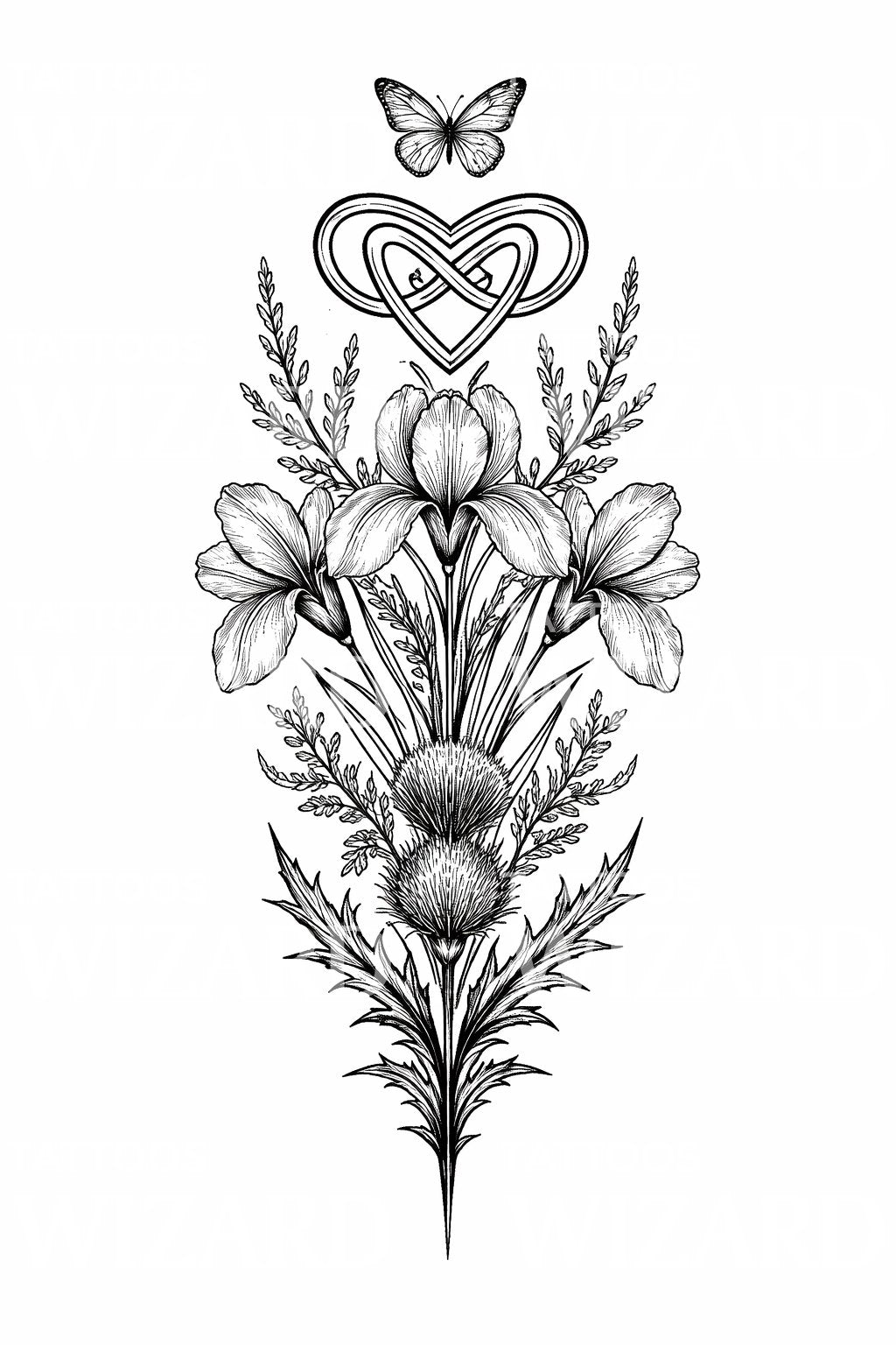 Iris and Thistle Tattoo Design
