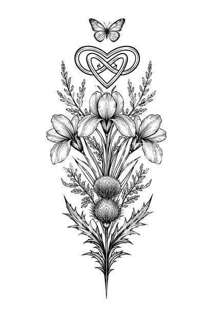 Iris and Thistle Tattoo Design