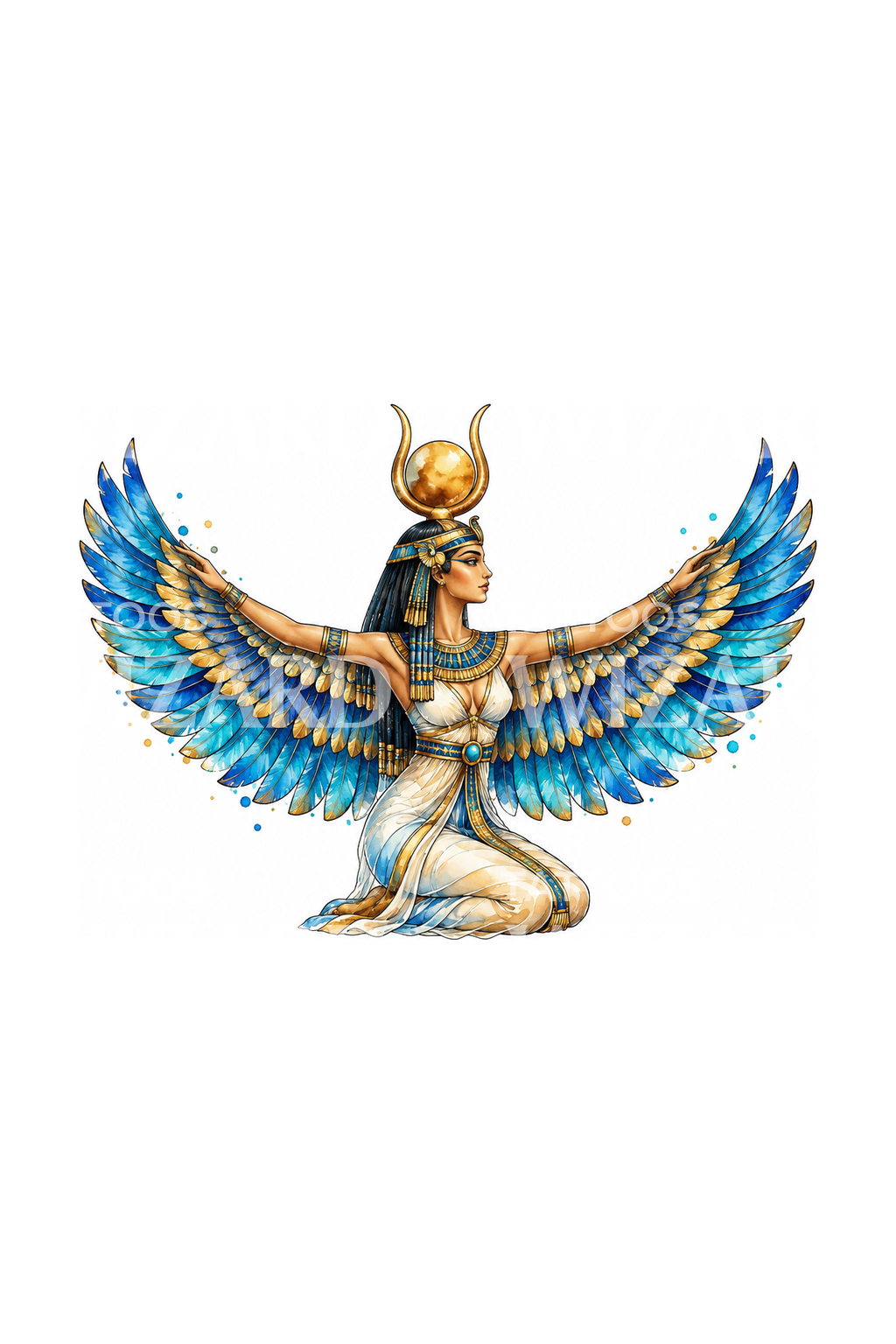 Isis Goddess with Outstretched Wings Watercolor Tattoo Design