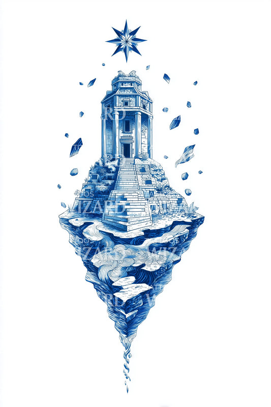 Island Beacon Monument Tattoo Design