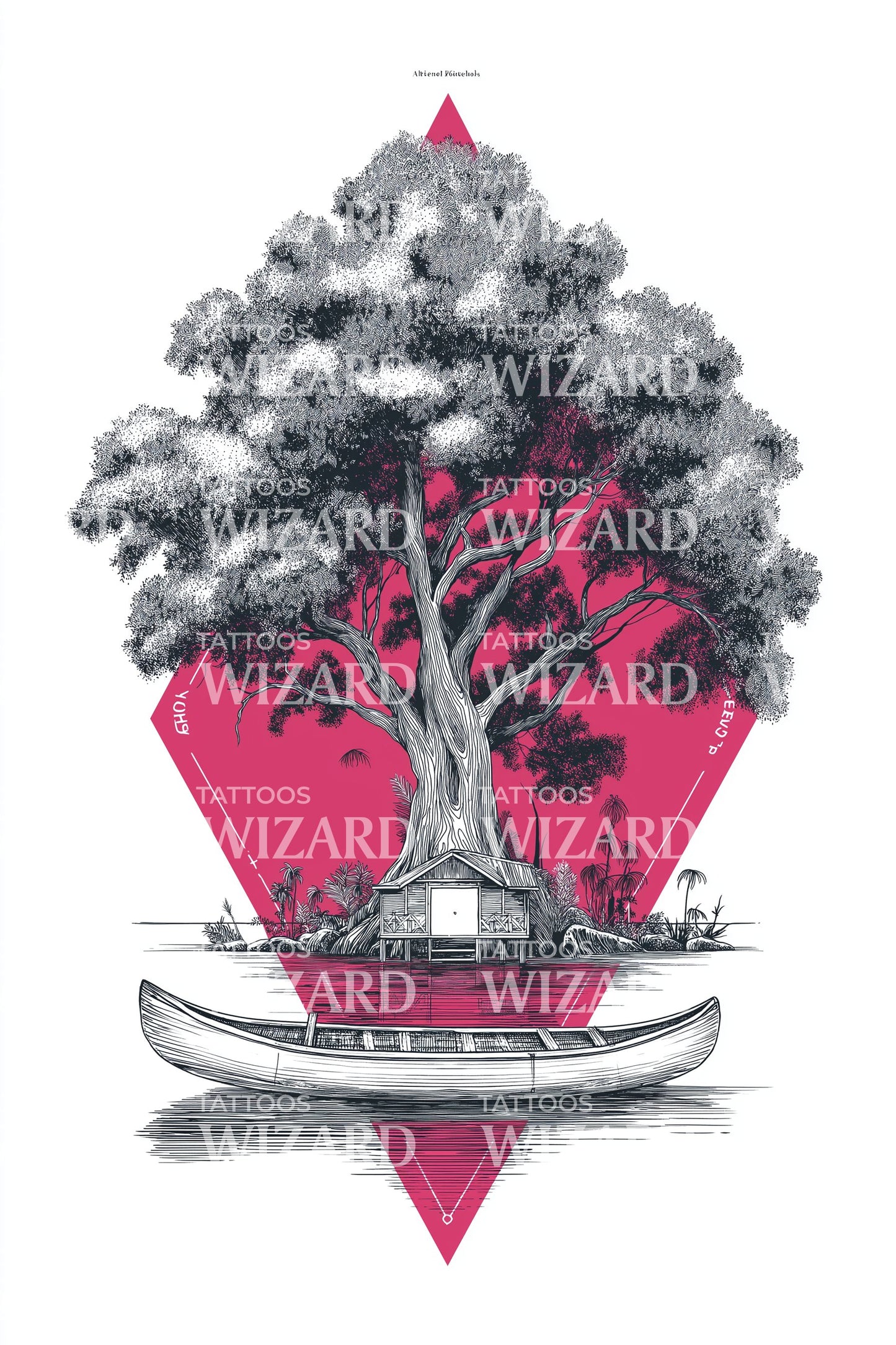 Island Memorial Monument Tattoo Illustration