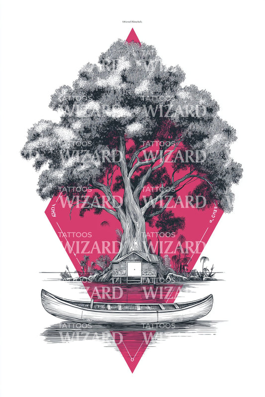Ilustração de Tatuagem de Monumento Memorial da Ilha