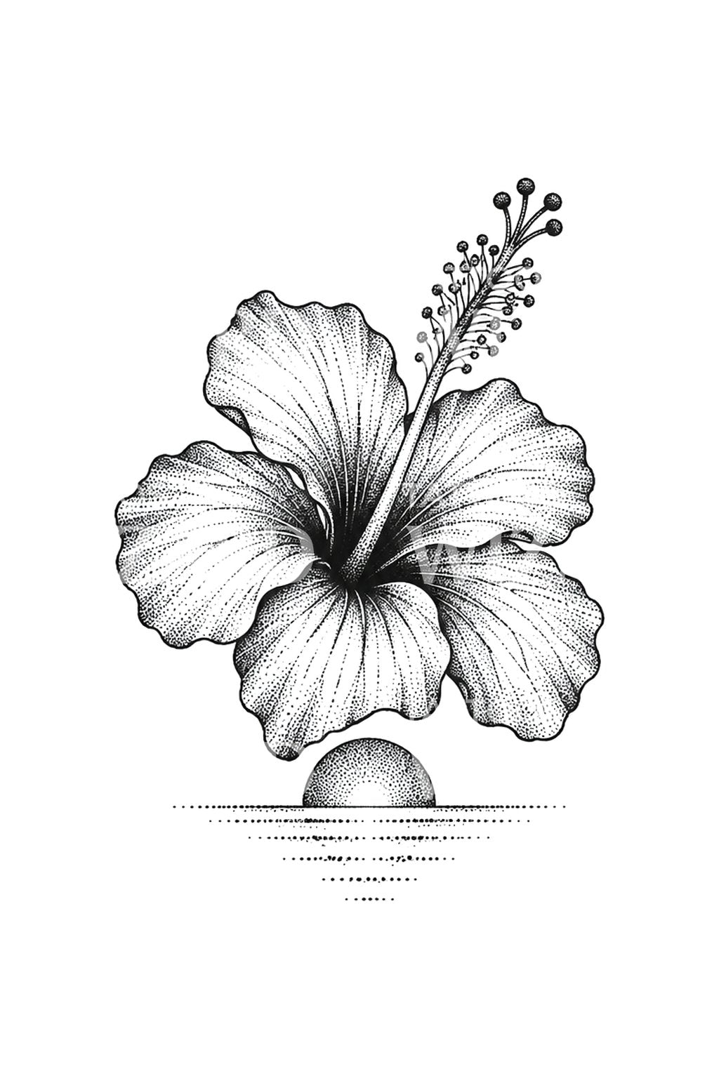 Ide Tato Hibiscus Dotwork Saat Matahari Terbenam di Pulau