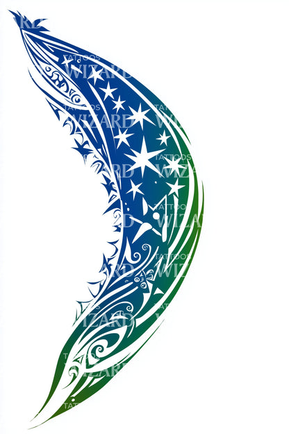 岛屿波浪星星纹身设计