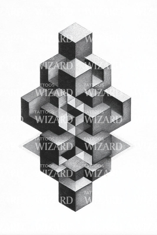 Isometric Cube Tower Tattoo Design