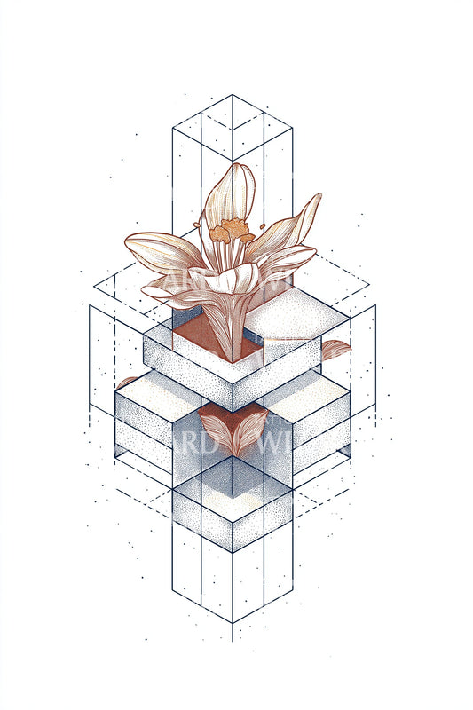 Isometric Daffodil Cube Tattoo Design