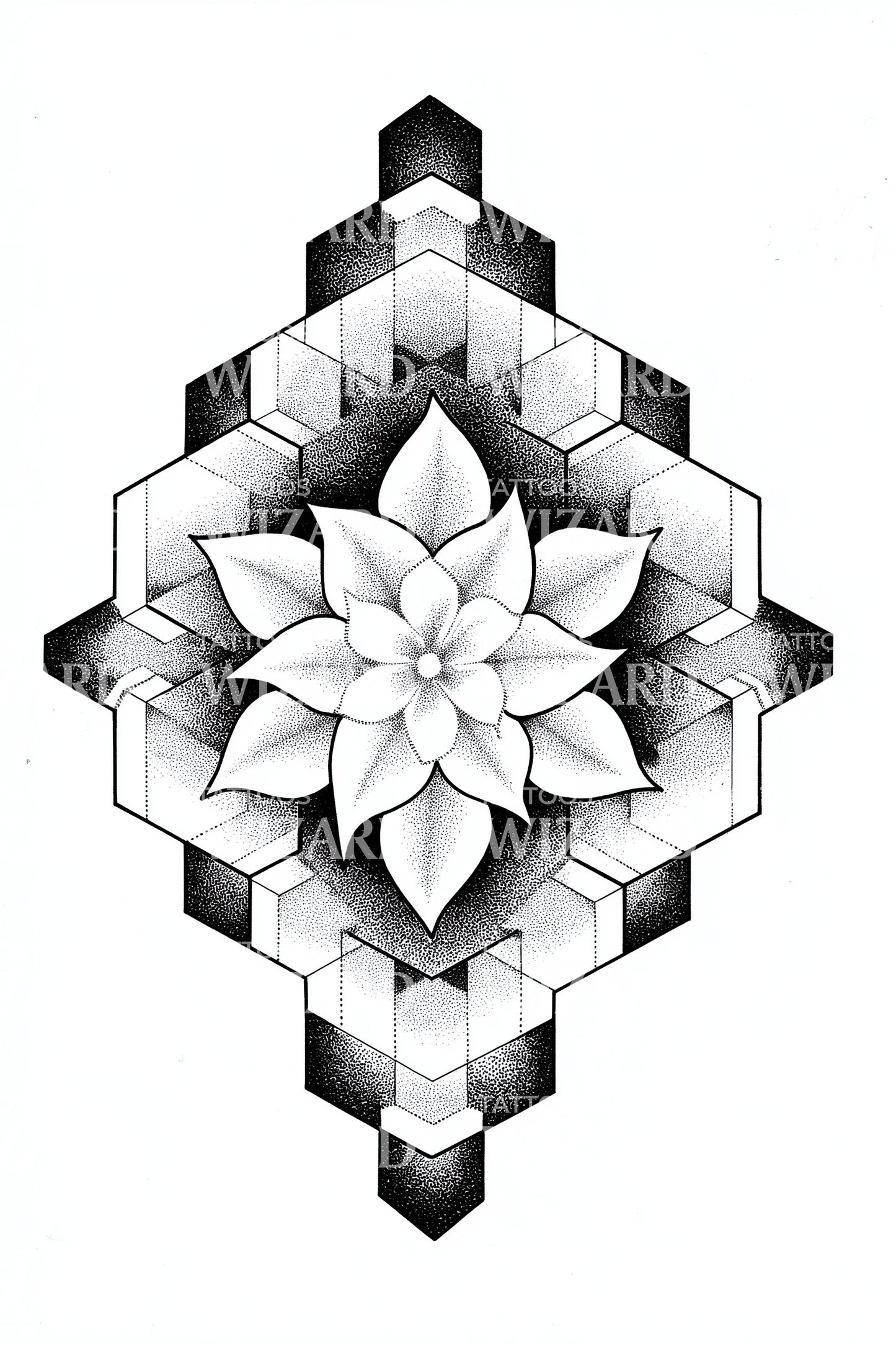 Isometric Petal Tower Tattoo Design