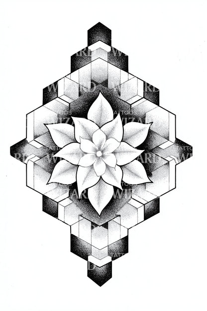 Diseño de tatuaje de torre de pétalos isométrica