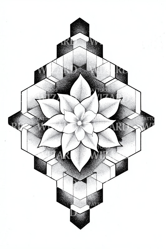 Isometric Petal Tower Tattoo Design