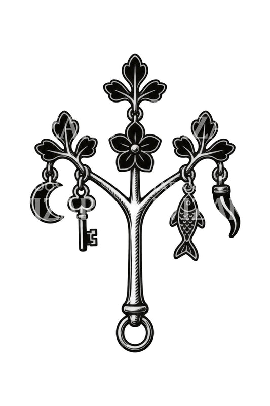 Italialainen cimaruta-ruta-amuletti tatuointiin