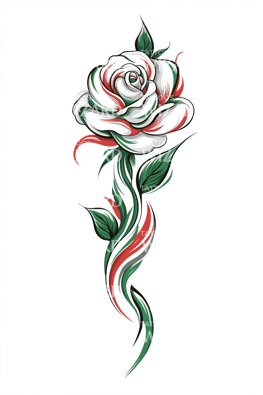 Italian Ribbon Rose Tattoo Design