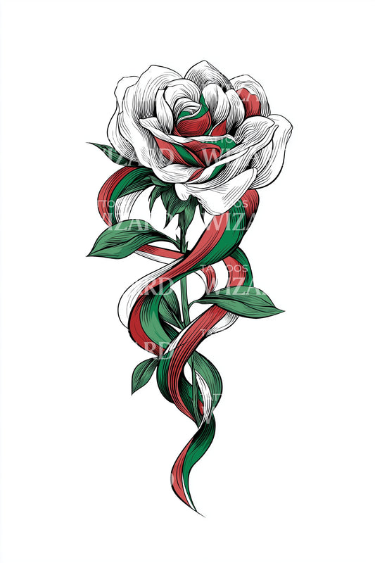 Italian Rose Serpent Tattoo Illustration