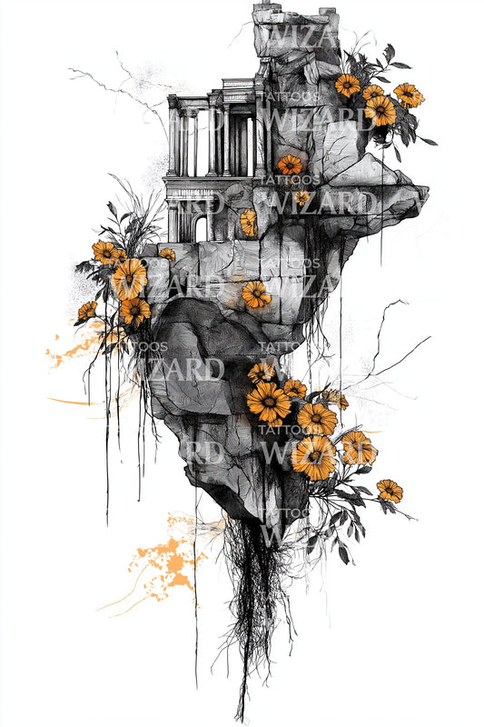 Italy Silhouette Ruins Tattoo Design