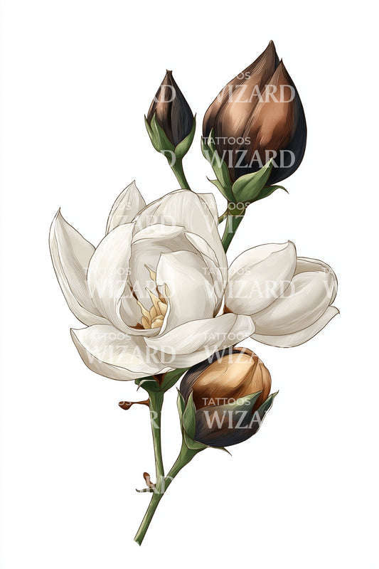 Ivory Magnolia Bloom Tattoo Design