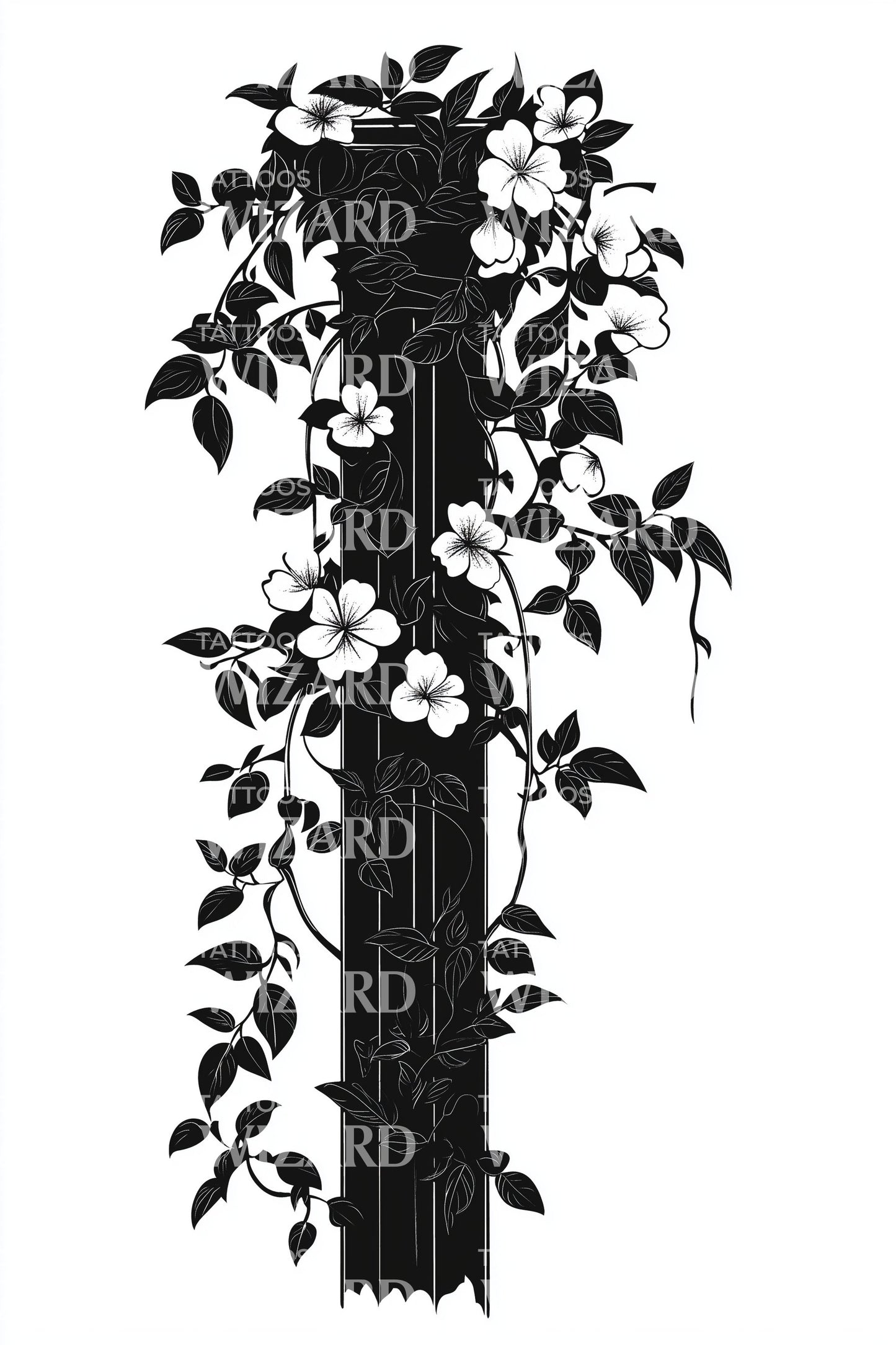 Ivy Pillar Silhouette Tattoo Design