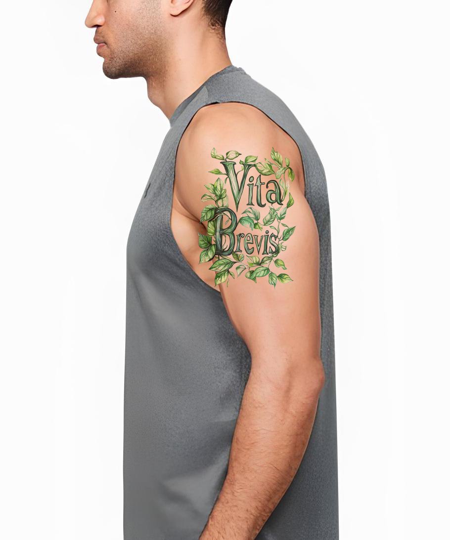 Vita Brevis Ivy Script Tattoo Design