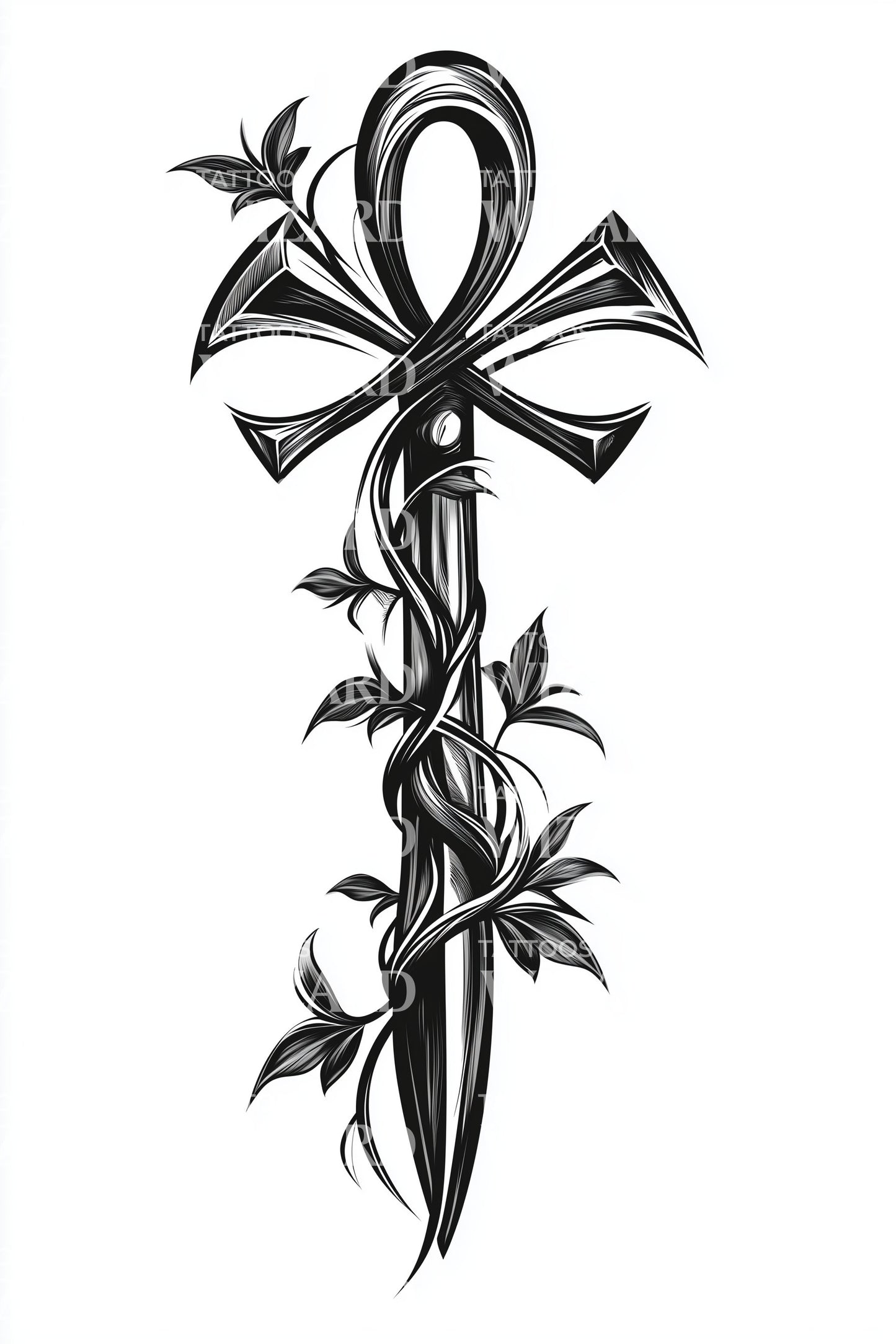 Ivy Wrapped Ankh Tattoo Design