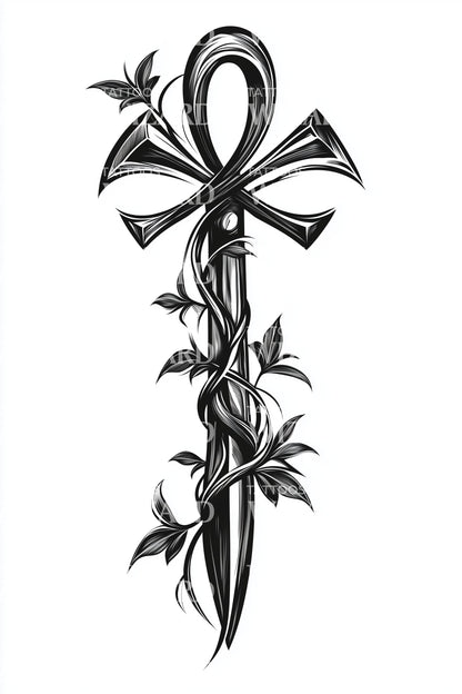 Ivy Wrapped Ankh Tattoo Design
