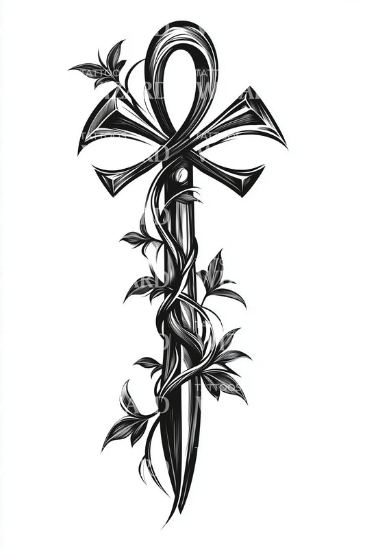 Ivy Wrapped Ankh Tattoo Design