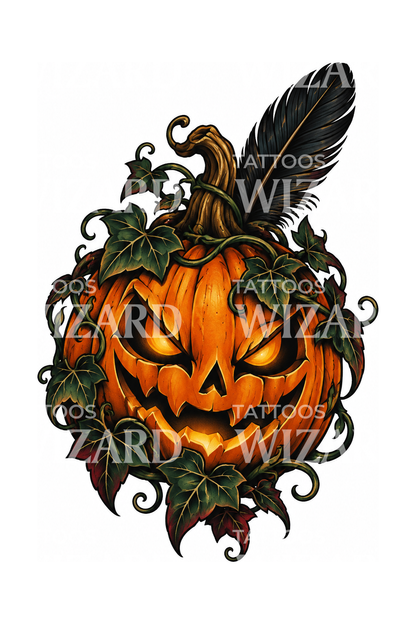 Ivy Wrapped Jack O Lantern Tattoo