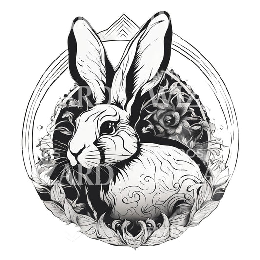 Rabbit Floral Circle Tattoo Design