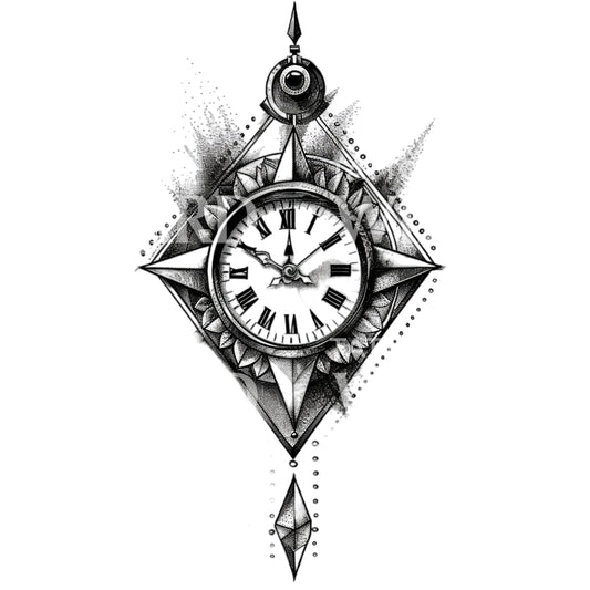 Crystal Clock Dotwork Tattoo Design