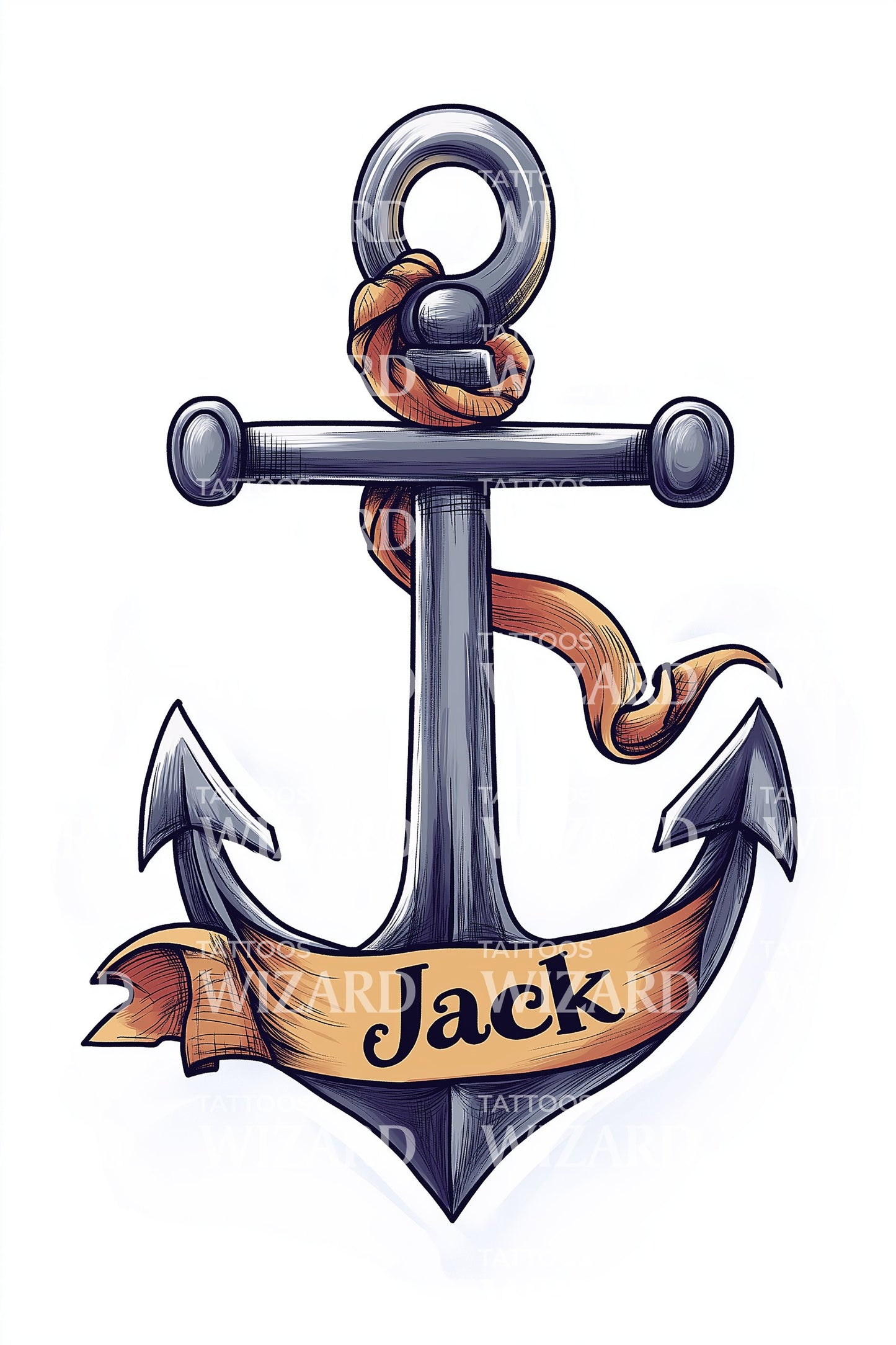 Jack Anchor Ribbon Tattoo Design