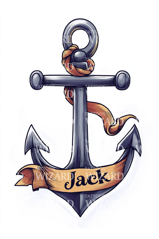 Jack Anchor Ribbon Tattoo Design