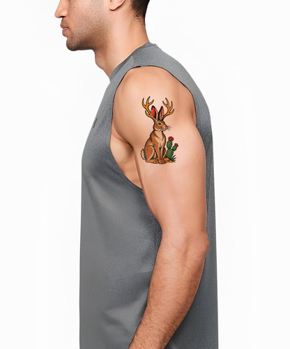 Traditionele jackalope met cactus-tatoeage