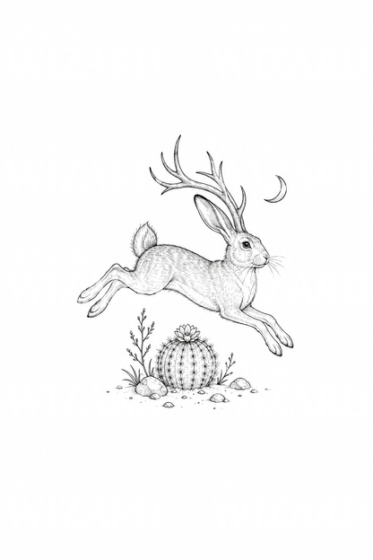 Jackalope Leaping Over Cactus Tattoo Idea