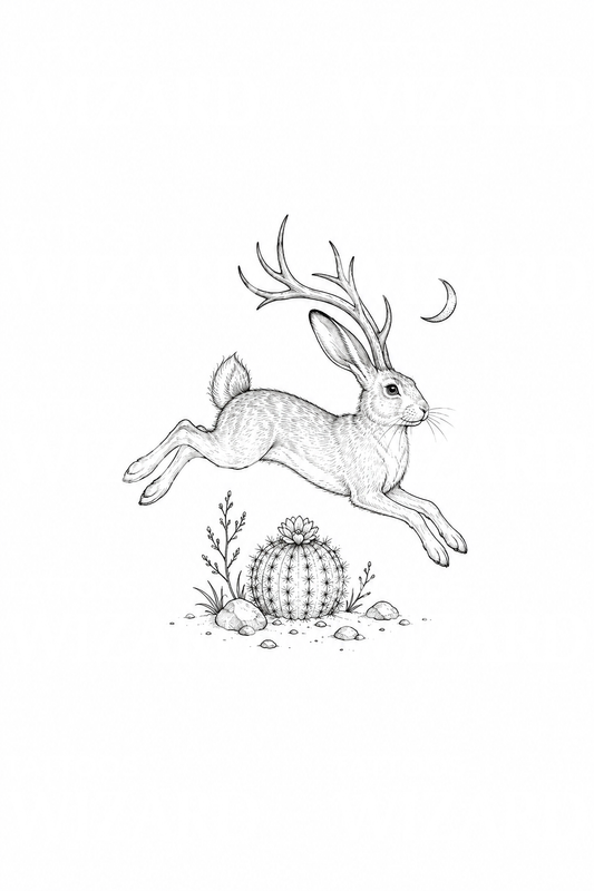 Tattoo-Idee: Jackalope springt über einen Kaktus