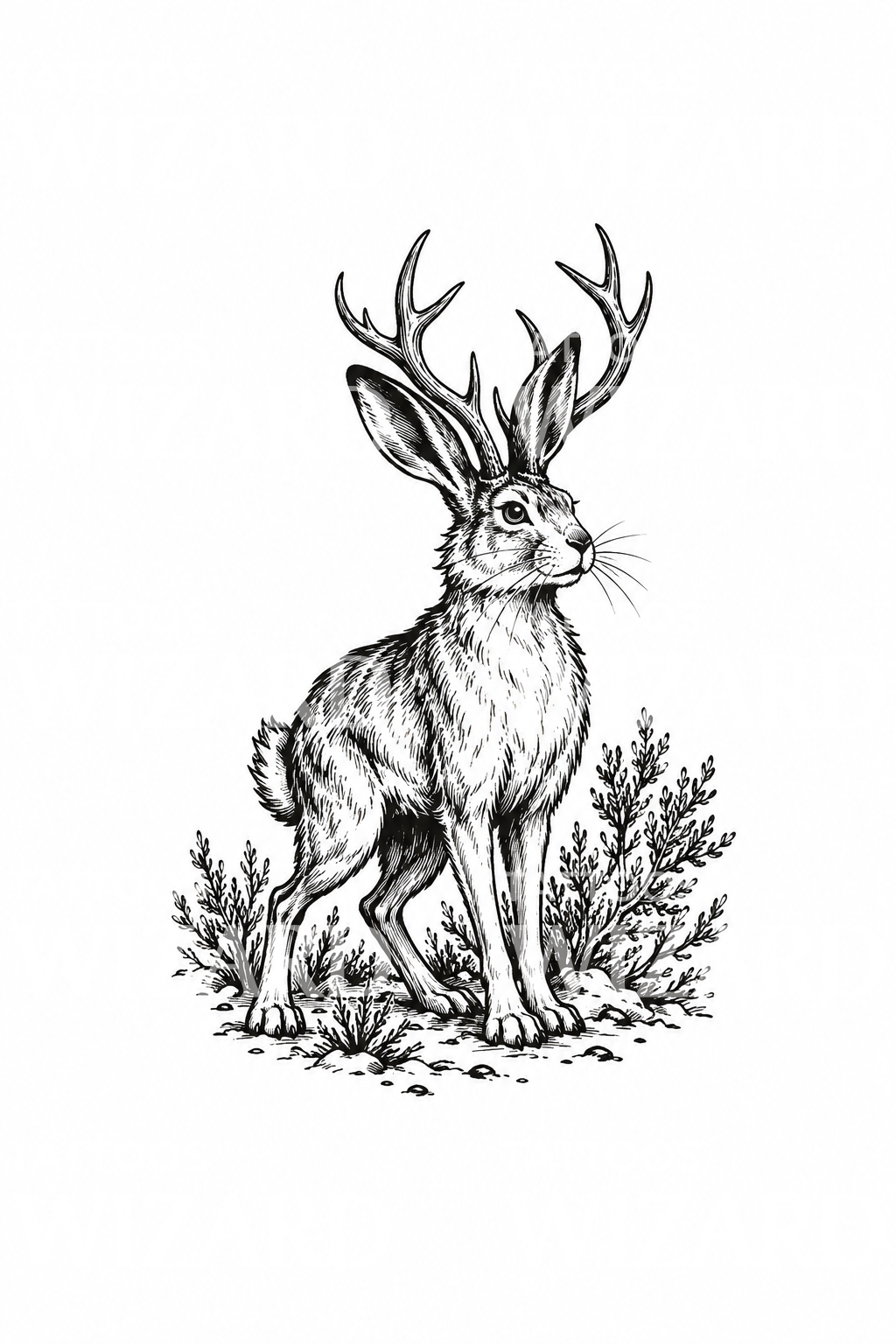 Vintage τατουάζ jackalope σε ξυλογραφία