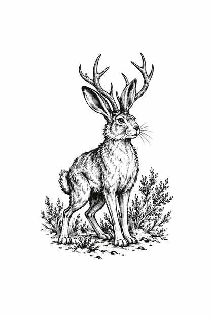 Vintage τατουάζ jackalope σε ξυλογραφία