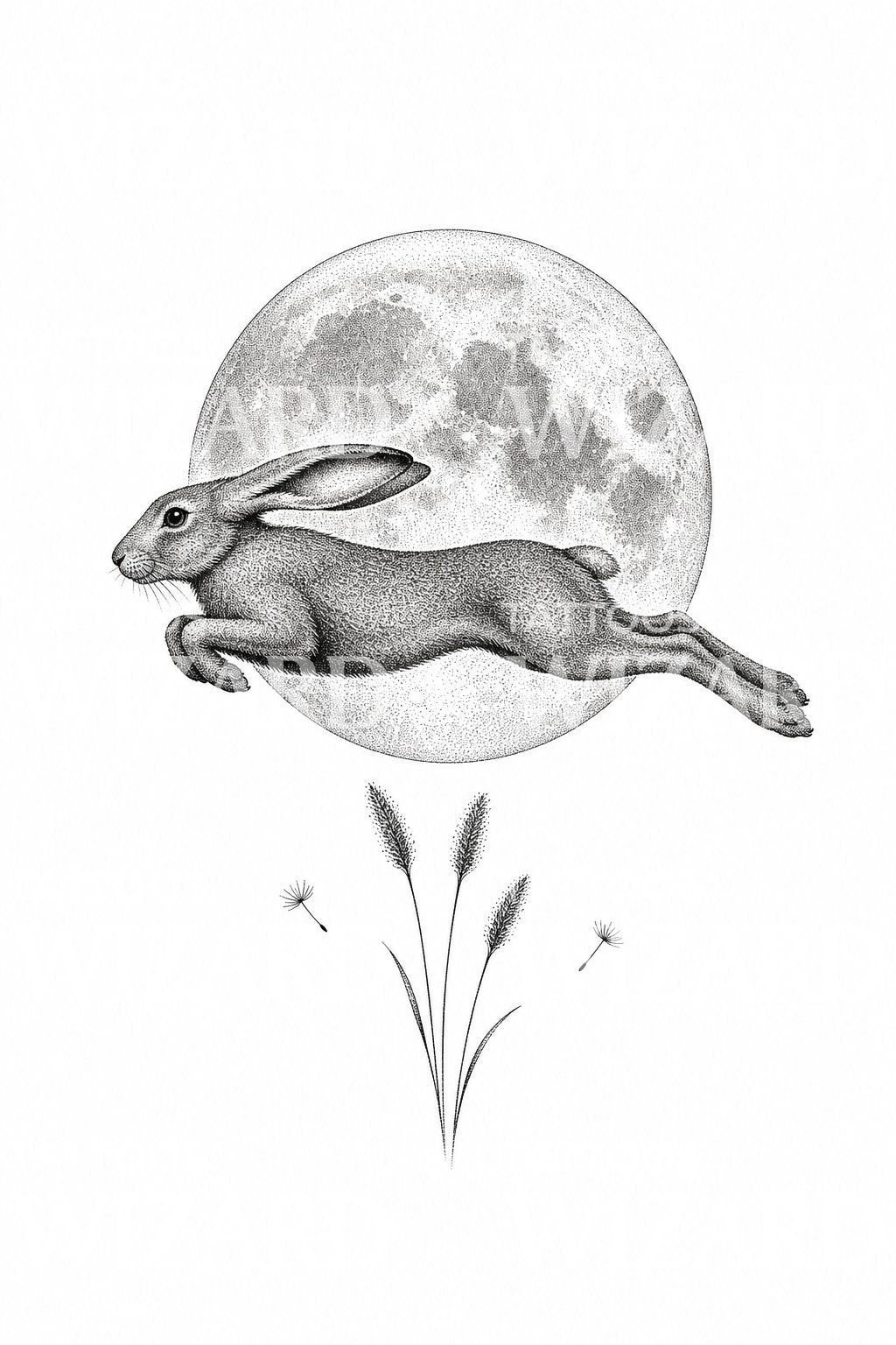 Jackrabbit and Full Moon Tattoo Illustration