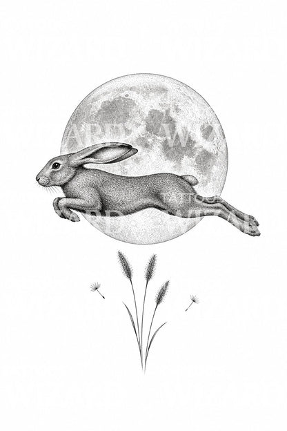 Jackrabbit and Full Moon Tattoo Illustration