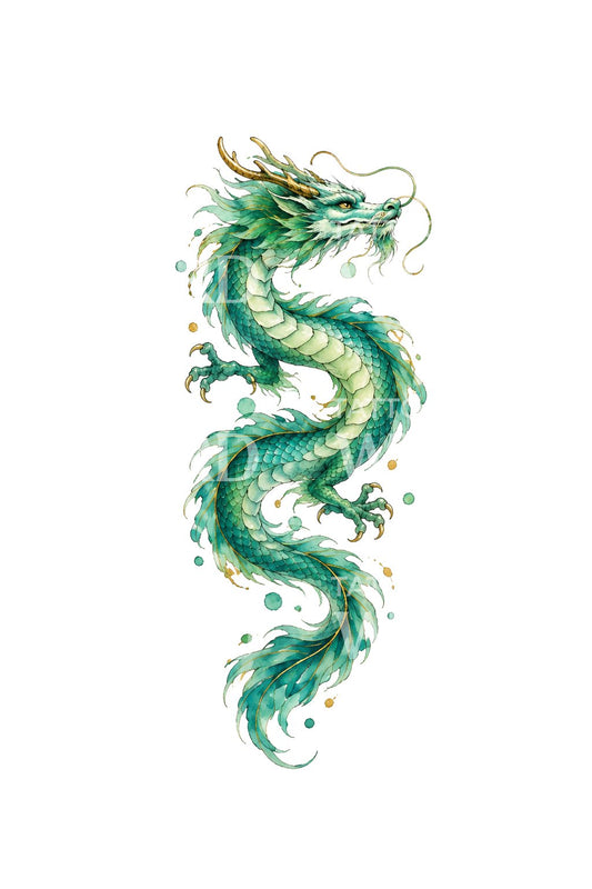 Aquarel-tattoo-ontwerp met een jadedraak