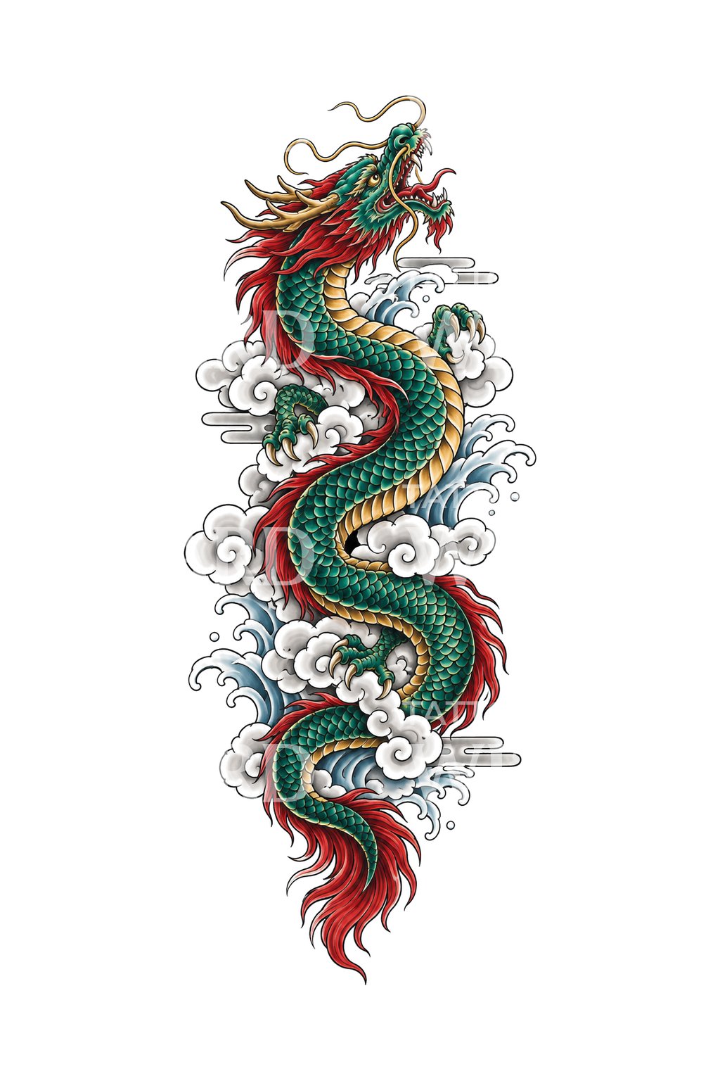 Jade Irezumi Dragon Vertical Sleeve Tattoo Design