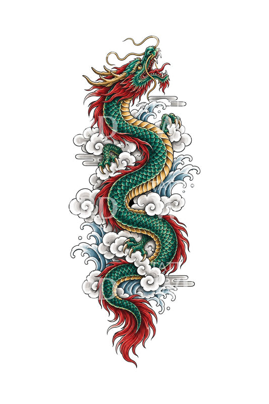 Jade Irezumi Dragon Vertical Sleeve Tattoo Design