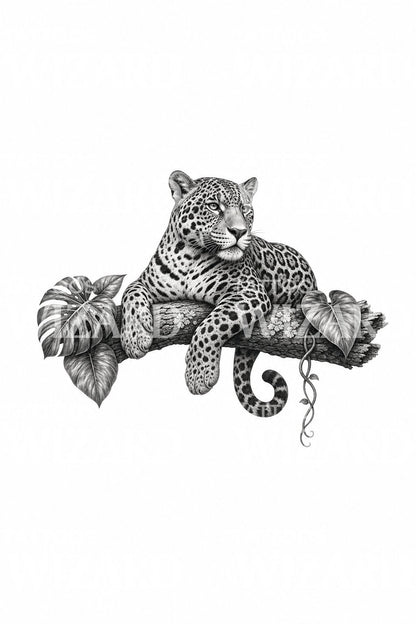 Jaguar Resting on Branch Tattoo Idea