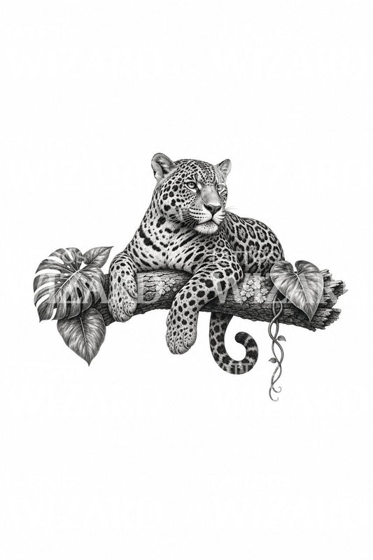 Jaguar Resting on Branch Tattoo Idea