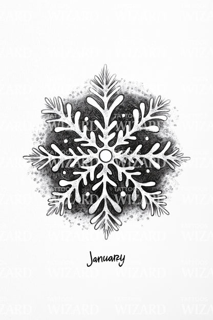 January Crystal Snowflake Tattoo Design