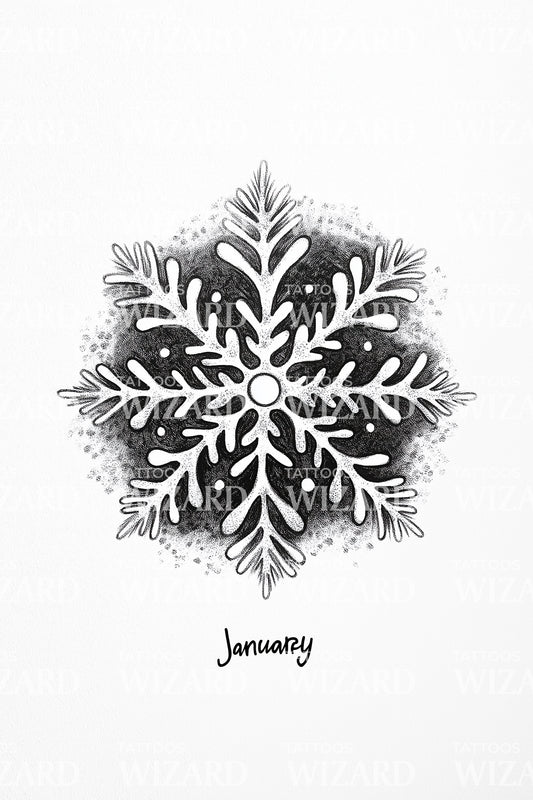 January Crystal Snowflake Tattoo Design