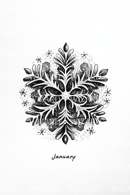 January Snowflake Mandala Tattoo Design