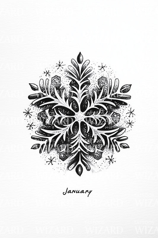 January Snowflake Mandala Tattoo Design