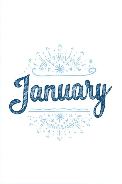 January Snowflake Script Tattoo Design