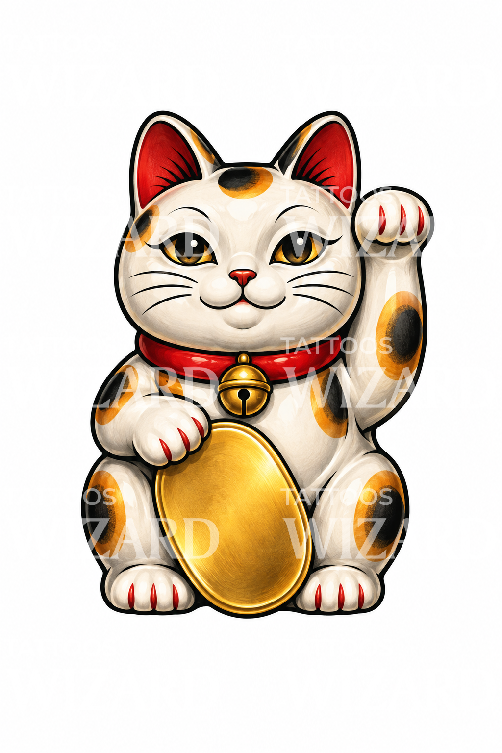 Altın Paralı Japon Maneki Neko Şans Kedisi Dövmesi