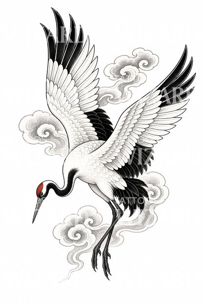 Japanese Crane Tattoo Design