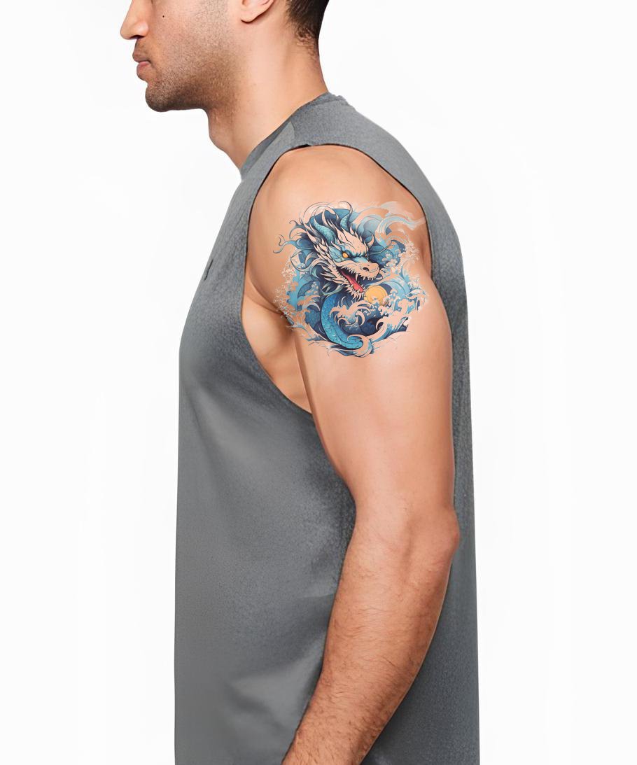 Design de Tatuagem de Dragão Japonês Azul