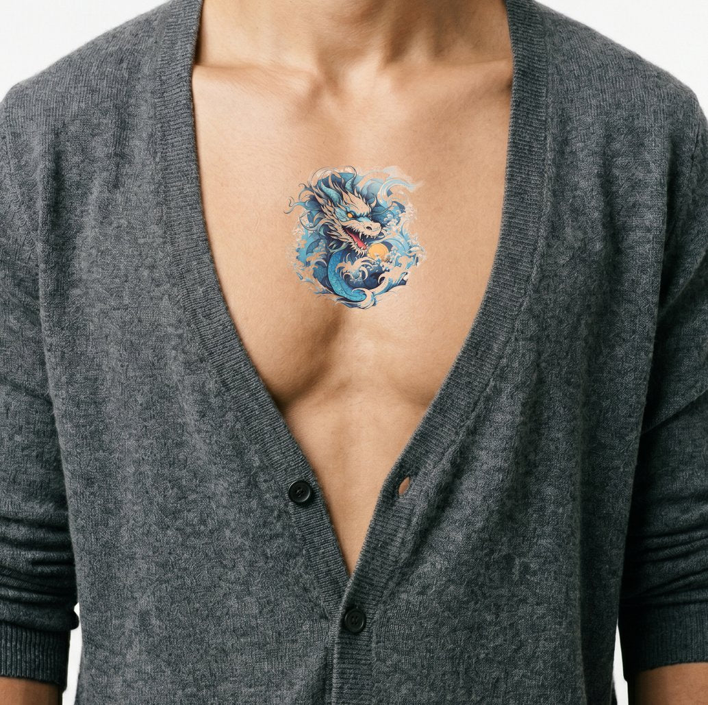 Blåt japansk drage tatoveringsdesign